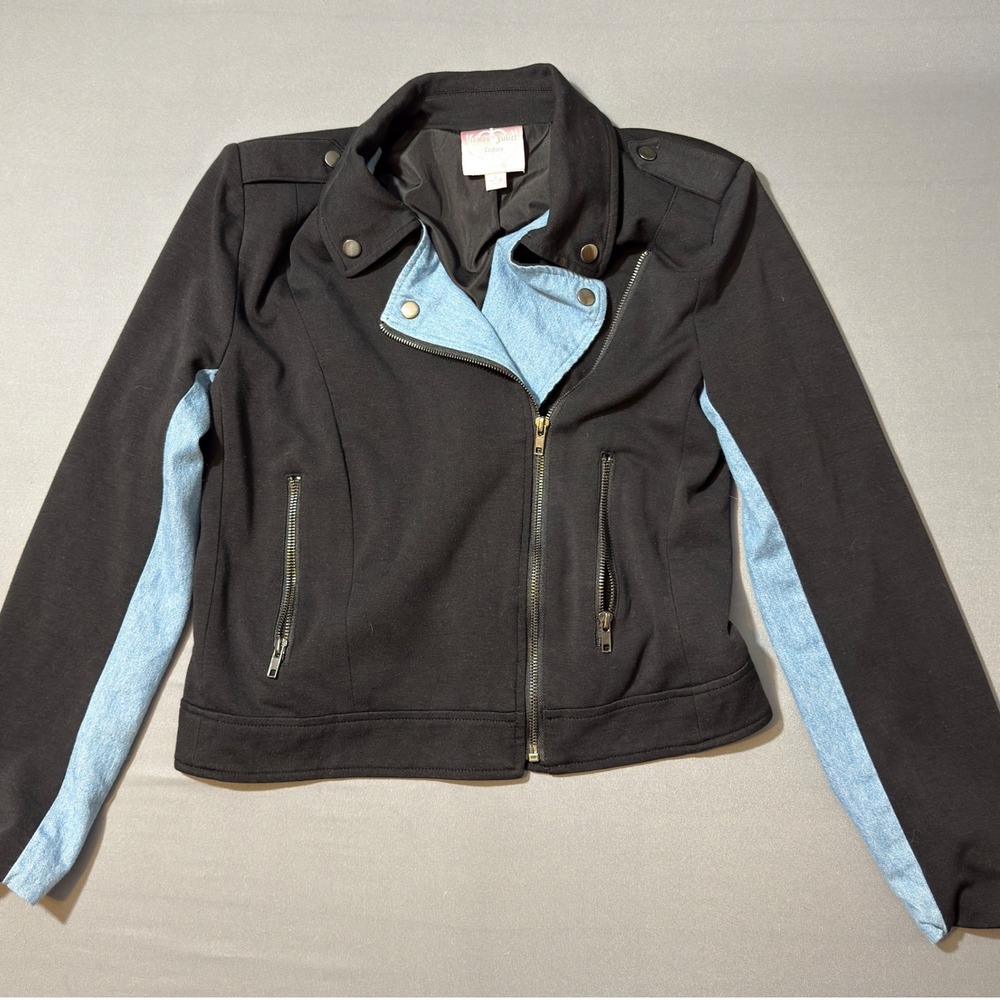 Romeo & Juliet Couture Moto Jacket Black Blue Trim - Women's Size Small